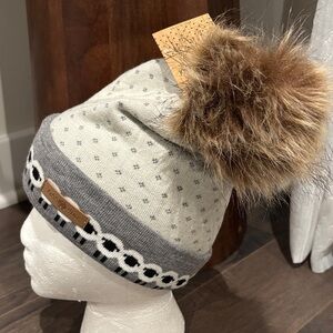 GAAHUU Sheep,Cuffed,animal faux fur pom-pom beanie,gray sheep,lined,super soft
